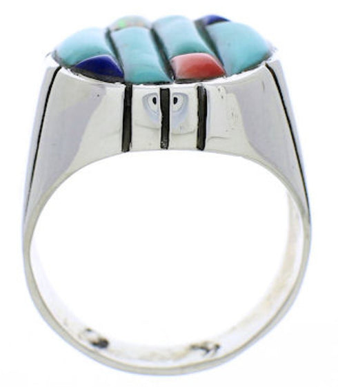 Genuine Sterling Silver Multicolor Inlay Ring Size 11-3/4 JX37771